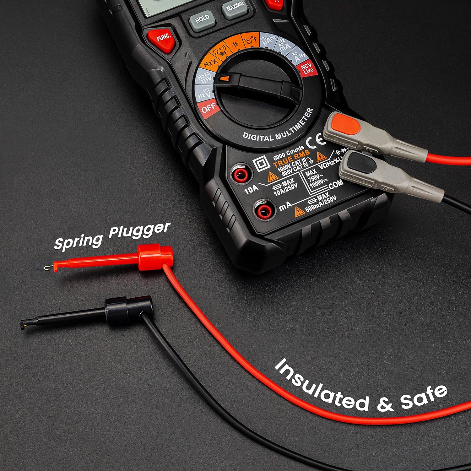 Detalle de KAIWEETS KET012 kit di cavi di prova per multimetro con clip a coccodrillo e accessori, CAT III 1000V / CAT IV 600V
