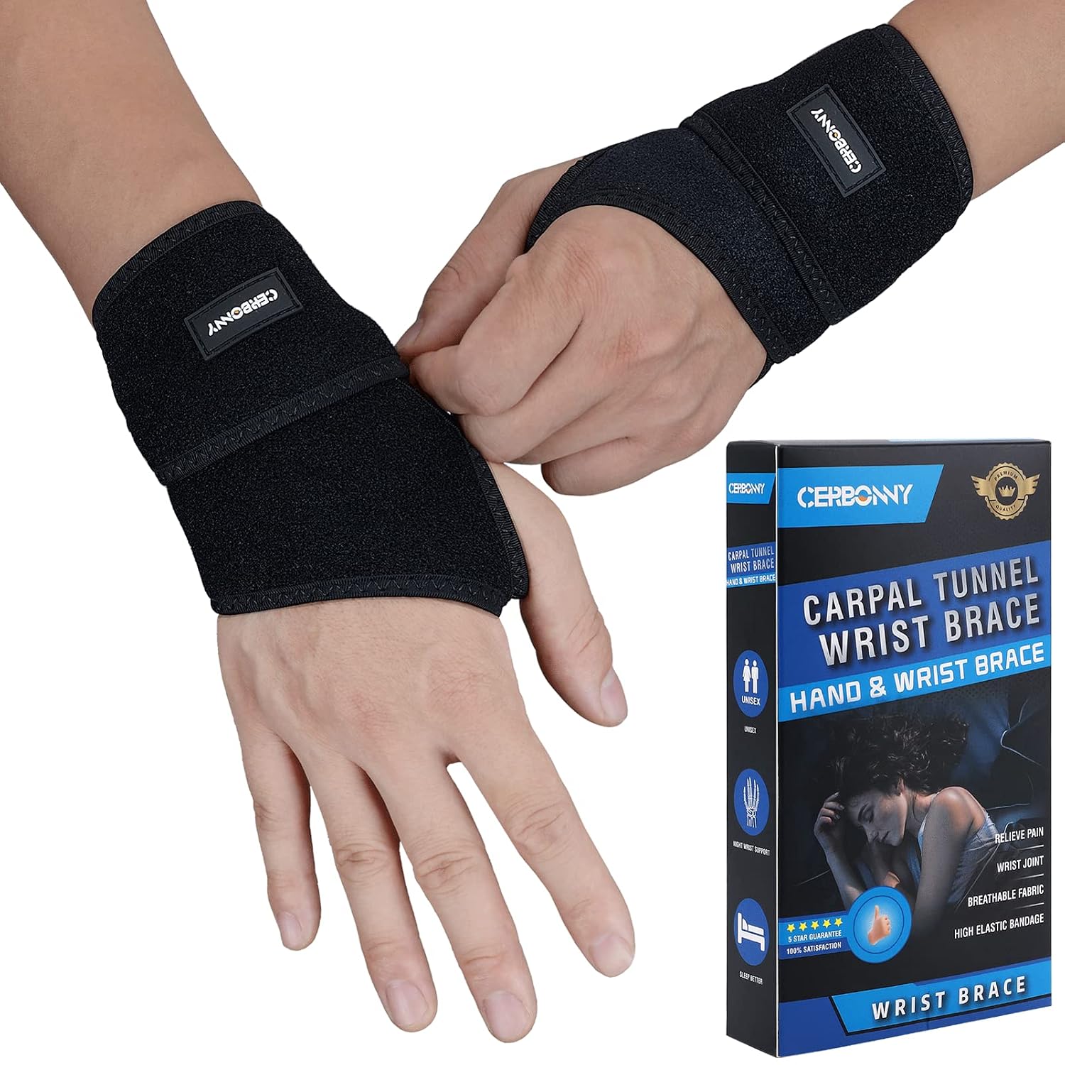 Detalle de CERBONNY Carpal Tunnel Wrist Brace, Adjustable Reversible 2-Pack