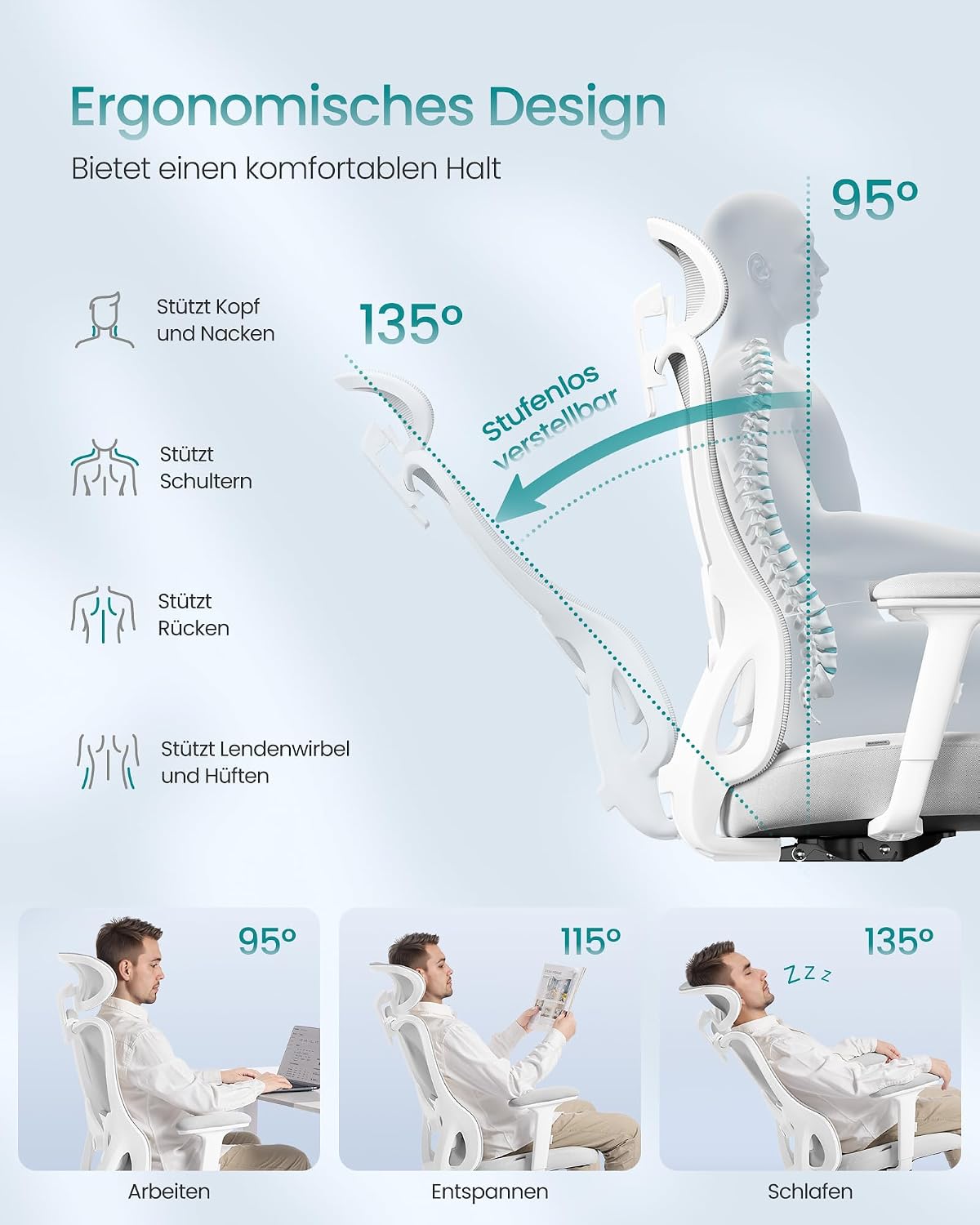Thumbnail 3 de SONGMICS Bürostuhl ergonomisch 150 kg Belastung