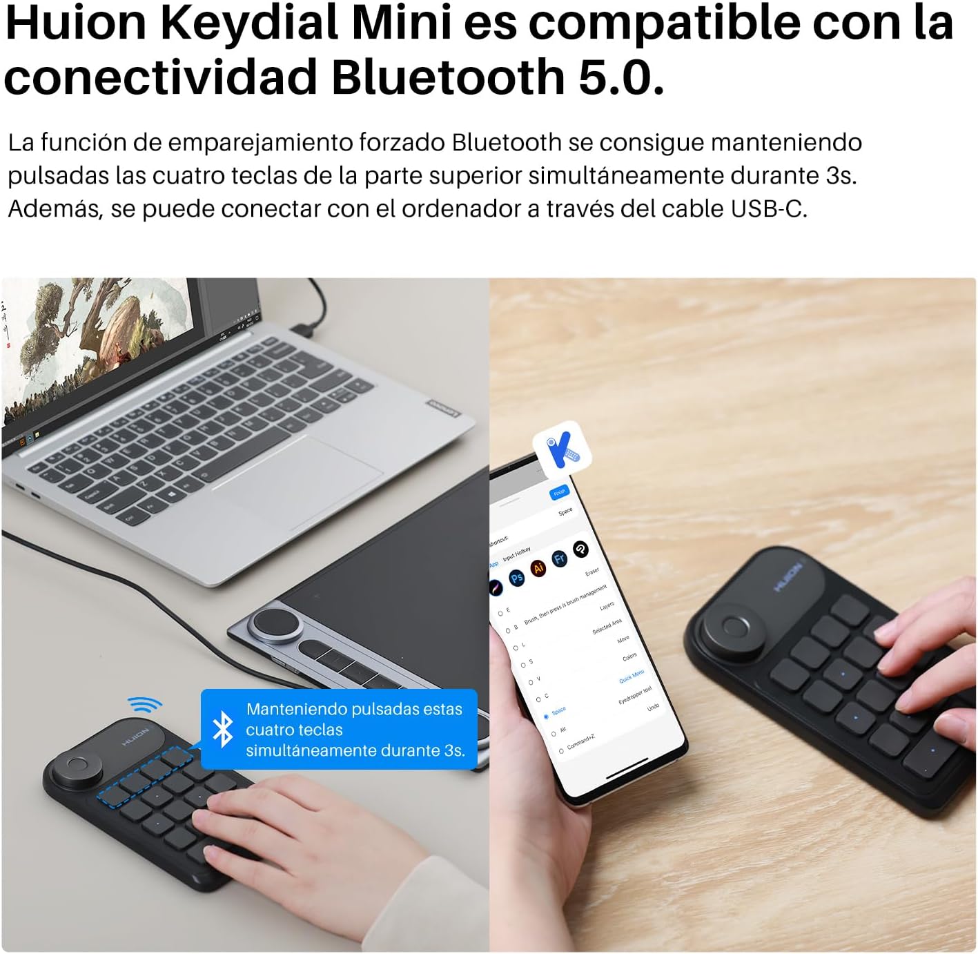 Thumbnail 2 de HUION Mini Keydial K20 Bluetooth ⌨️ Teclado Numérico Portátil