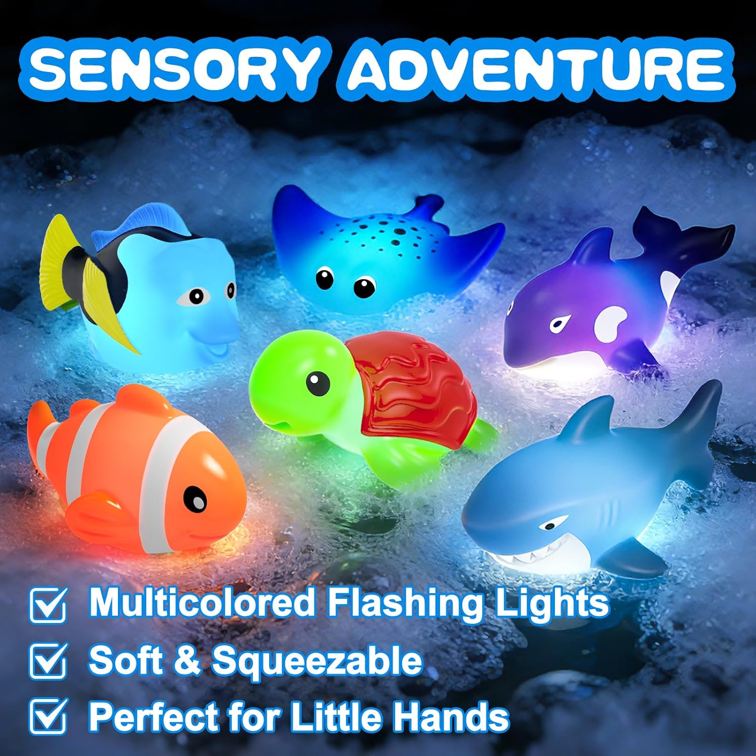 Thumbnail 2 de Light Up Bath Toys – Mold-Free No-Hole, Water-Activated LED Ocean Animal Bath Toys (Water Table/ Bathtub/ Shower)