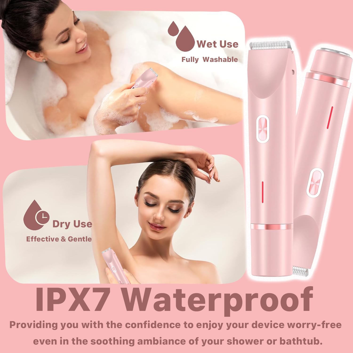 Thumbnail 4 de MALLVOLER GHTE-480NfwH541 2-in-1 Bikini Trimmer, Pink Dual-Head Wet/Dry Shaver