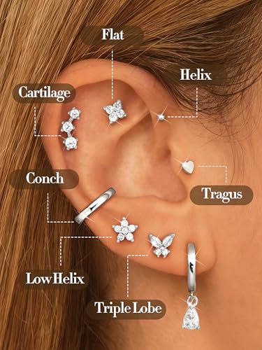 Detalle de Diamday 15Pcs: set de pendientes y piercings de acero quirúrgico para mujer