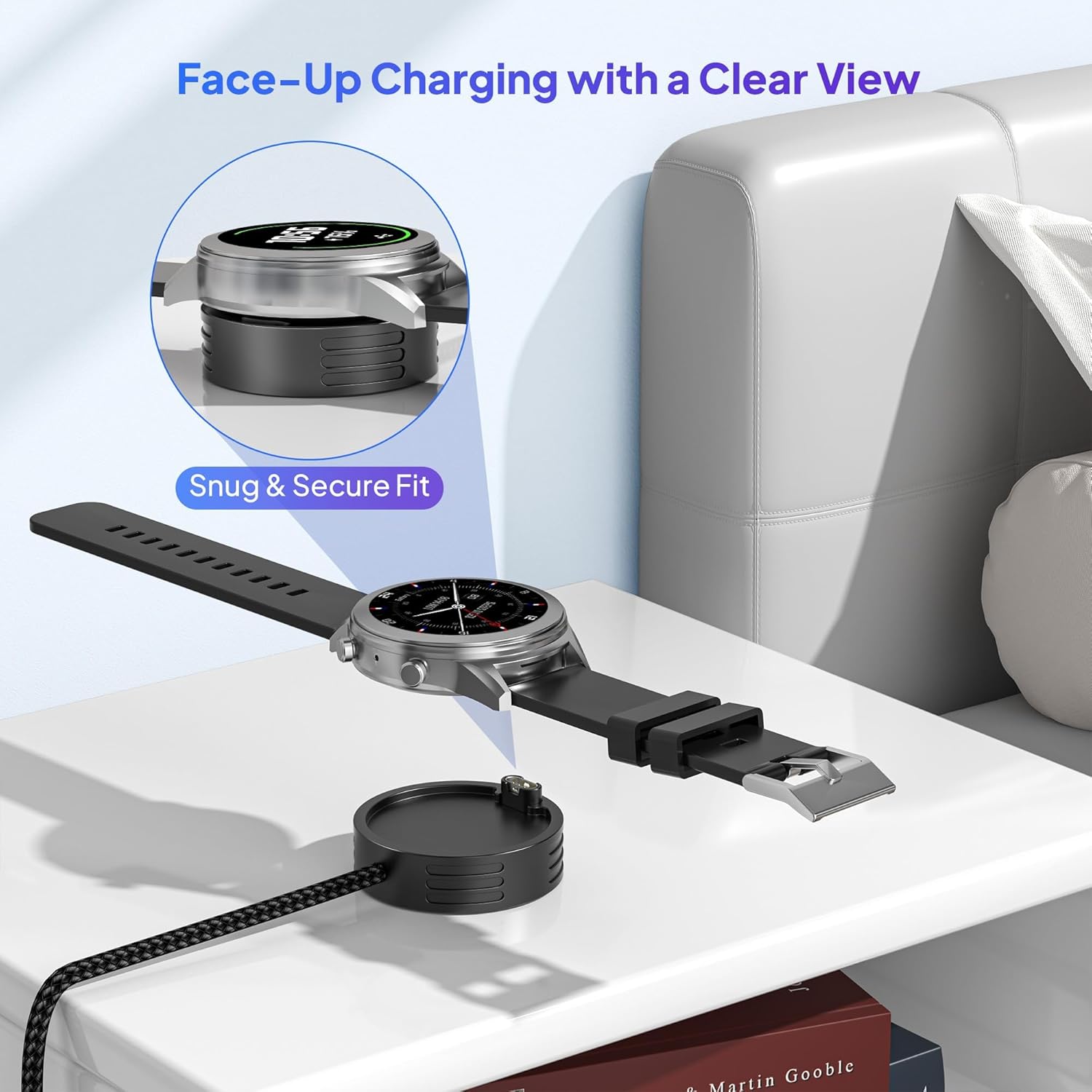 Detalle de Elebase 2-in-1 USB-C auf Garmin Uhr Ladekabel & Ladestation (1,2 m) – für Gehäusegröße < 47 mm