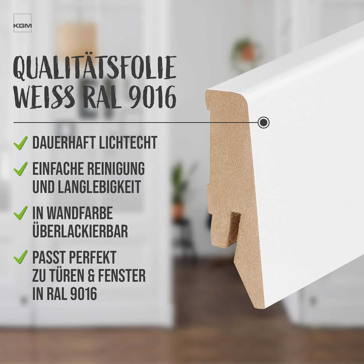 Thumbnail 3 de Vorteilspack 96 Meter Sockelleiste Mega – Weiß foliert, MDF, 2400 x 16 x 58 mm (40 Stück) von KGM