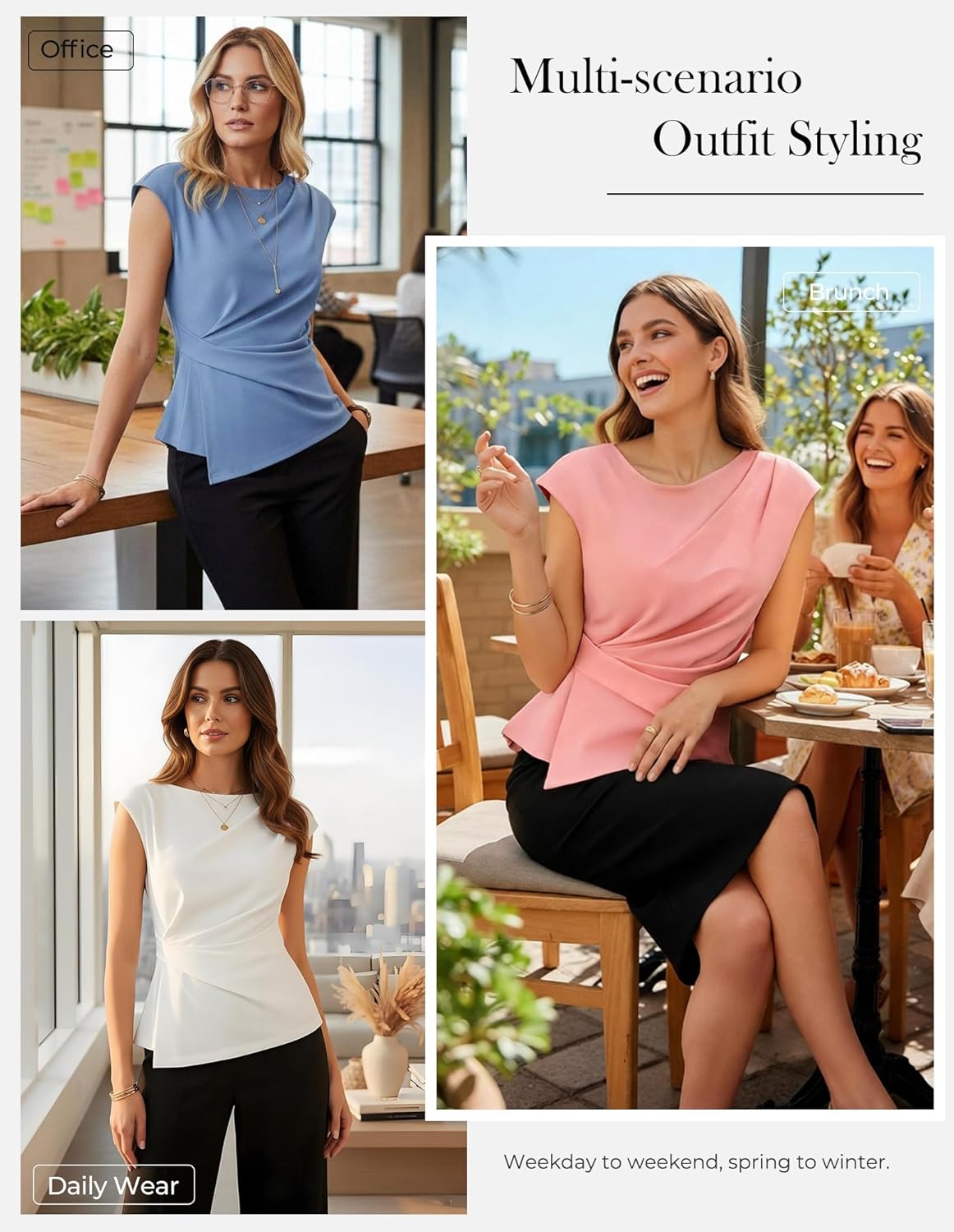 Detalle de GRACE KARIN Womens 2026 Summer Short Sleeve Tops: Peplum Tunic Blouse
