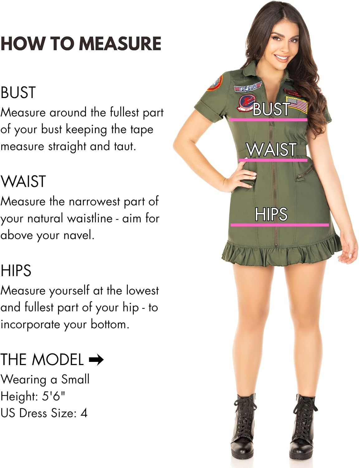 Detalle de Leg Avenue Top Gun Flight Dress Costume for Women, Khaki with Interchangeable Badges