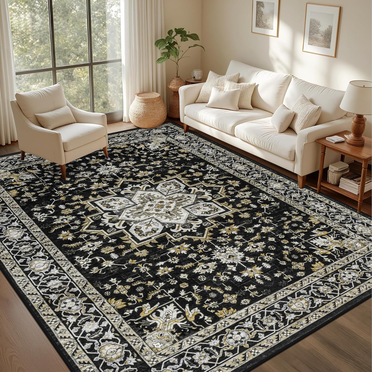 Thumbnail 1 de 10x12 Boho Medallion Area Rug — Washable, Extra Soft, Anti-Slip, Stain-Resistant