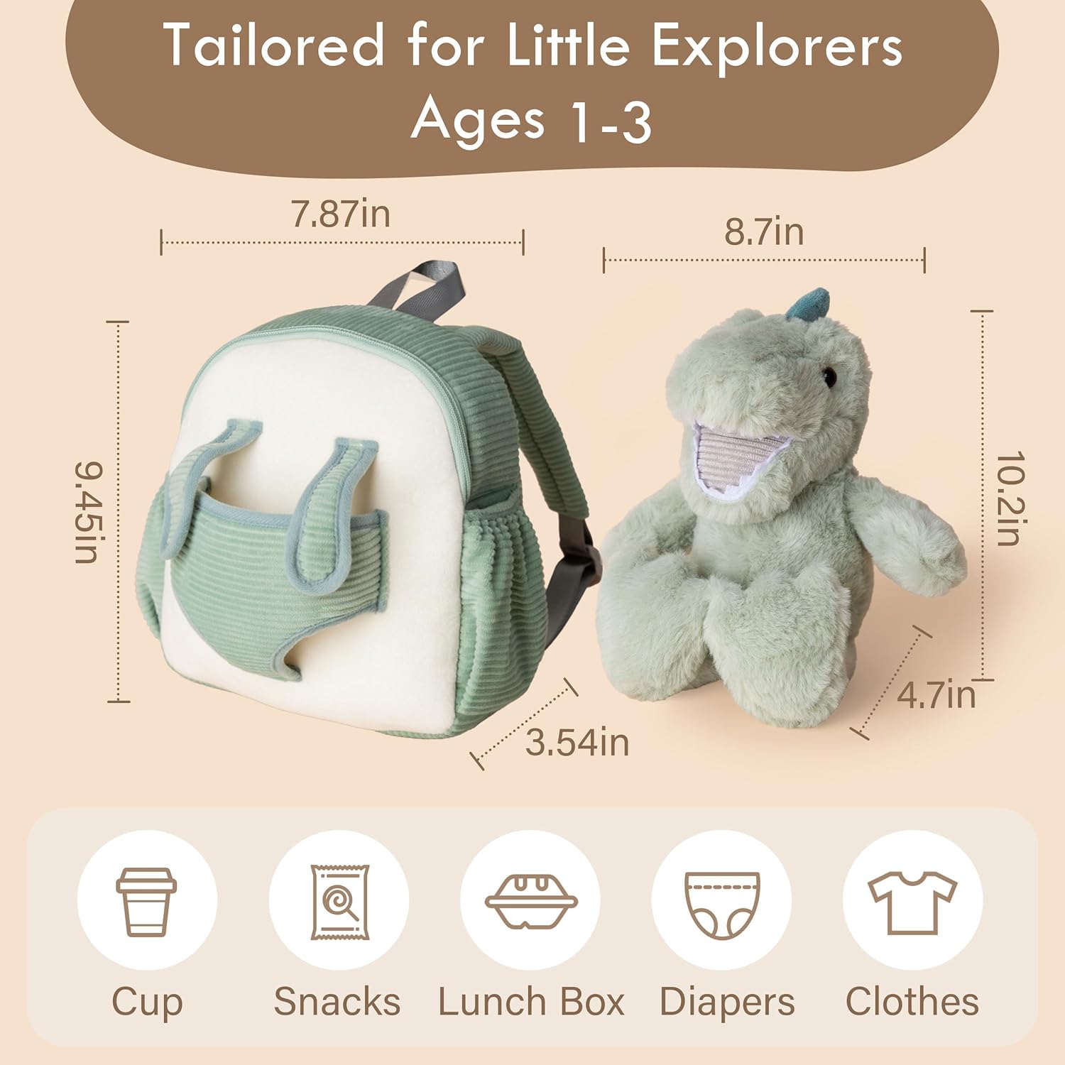 Thumbnail 4 de Moonkie Kindergartenrucksack mit abnehmbarem Plüsch-Dinosaurier Rexie – Kita-Rucksack für Mädchen (1–3 Jahre)
