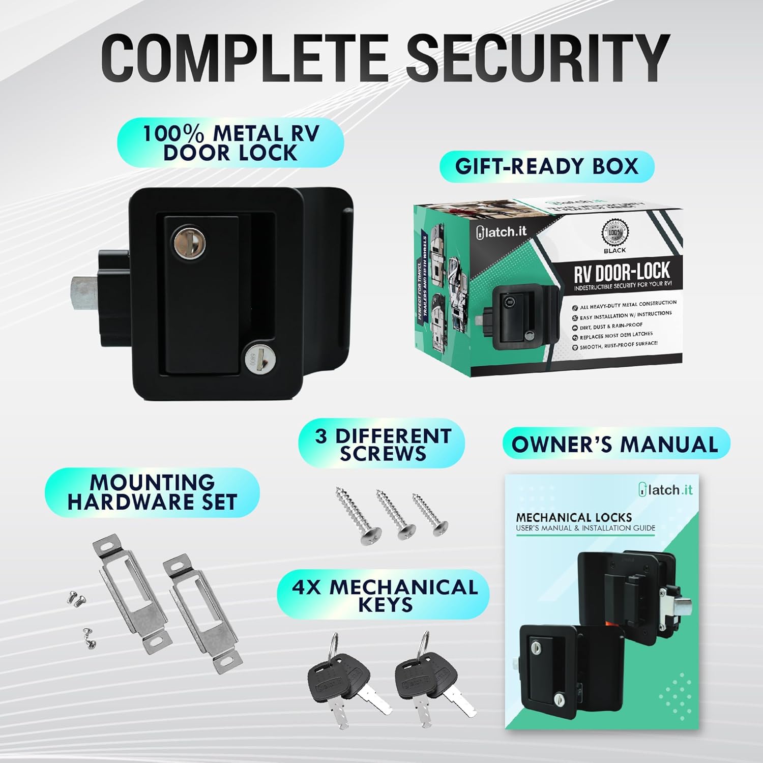 Detalle de LATCH.IT Black RV Door Lock Replacement 2.75" ๐