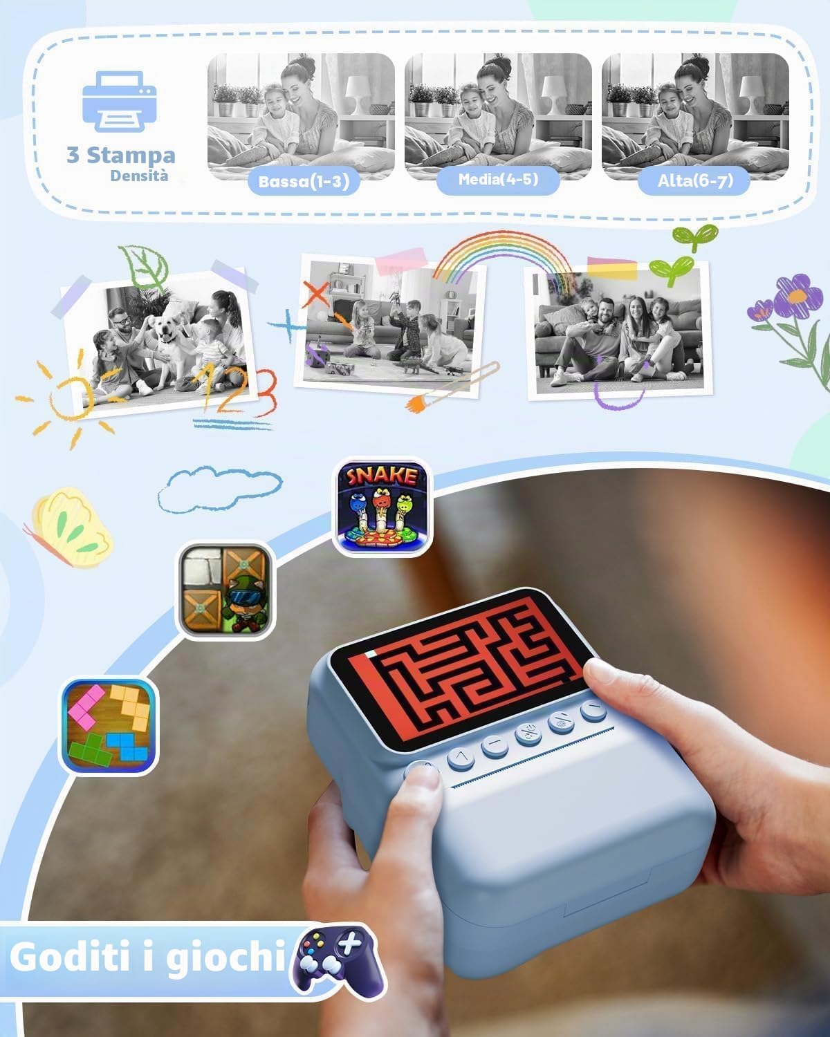 Detalle de TIATUA Macchina Fotografica Bambini Istantanea 3.0" Blu con 32GB e 3 Rotoli di Carta - Regalo Educativo per Ragazze e Ragazzi 3–12