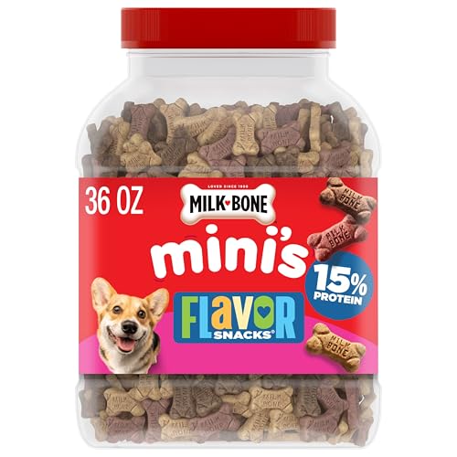 Detalle de Milk-Bone Flavor Snacks Mini’s Dog Biscuits — Flavored Crunchy Treats, 36 oz Canister
