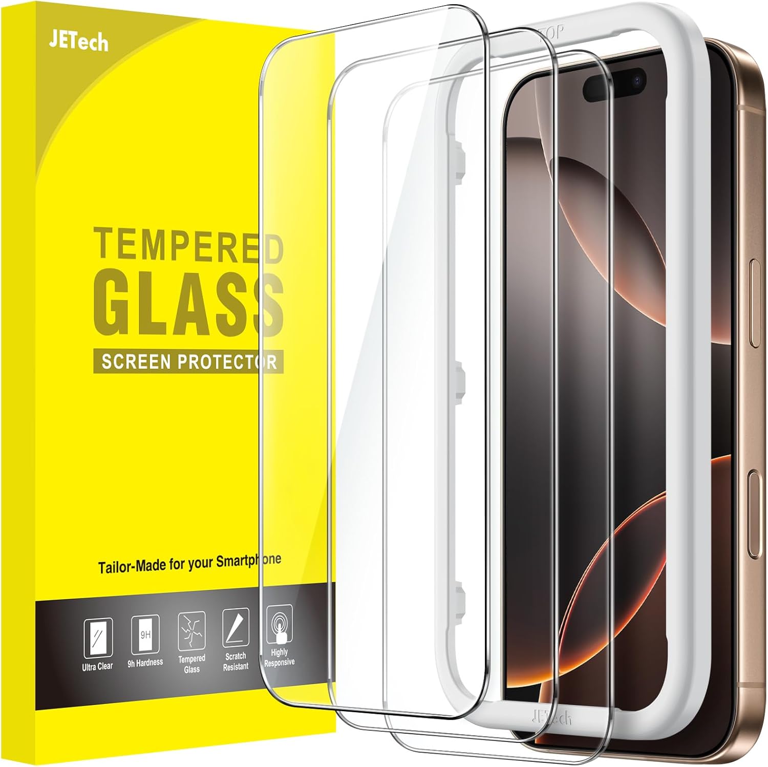 Detalle de JETech Screen Protector for iPhone 16 Pro Max 6.9-Inch — 3-Pack Tempered Glass with Easy Installation Tool