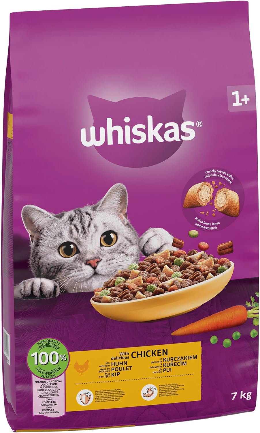 Detalle de WHISKAS Trockenfutter Adult 7 kg mit Huhn – ausgewachsene Katzen