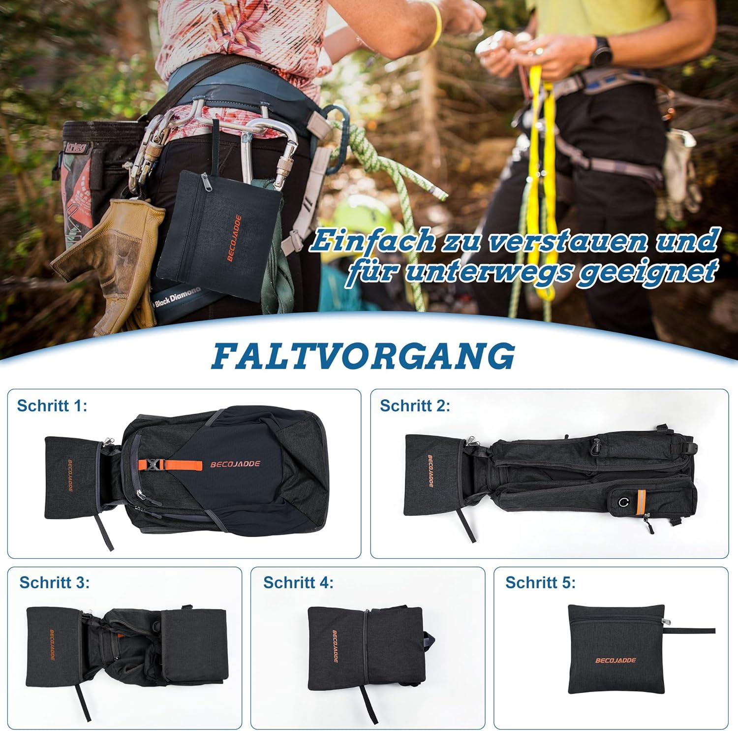 Thumbnail 5 de BECOJADDE 18L Wanderrucksack faltbar – leichter Daypack mit Handytasche und Diebstahlfach, schwarz