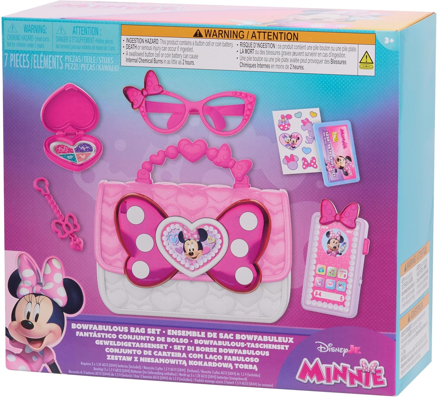 Just Play Coffret Sac à Main Minnie Mouse – Disney Junior, 7 Accessoires avec Sons et Lumières