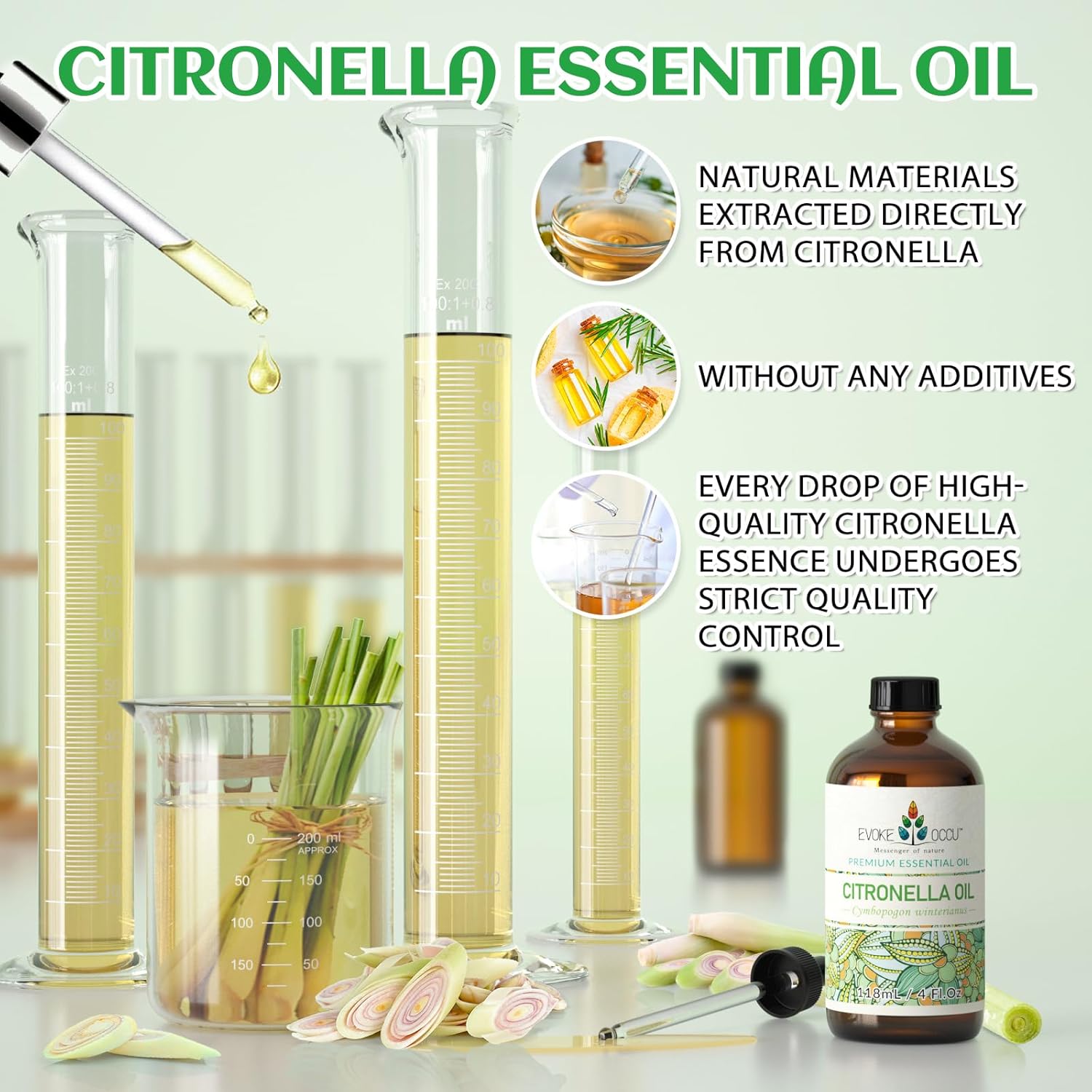 Detalle de EVOKE OCCU Citronella Oil (4 Fl Oz) – 100% Pure Essential Oil for Cleaning, Air Freshening, and Outdoor Use