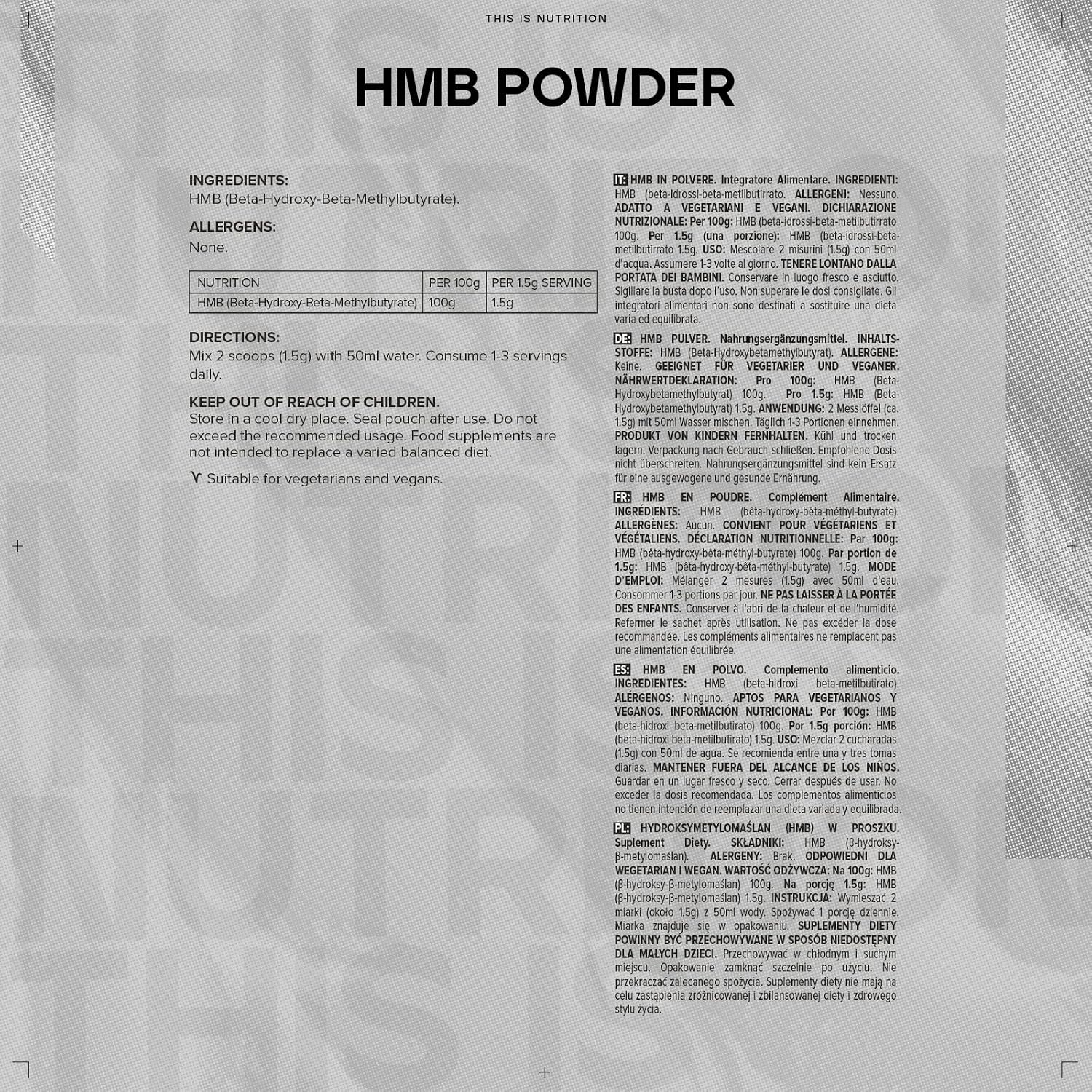 Detalle 2 de Bulk HMB Powder 500 g supplement 🥤