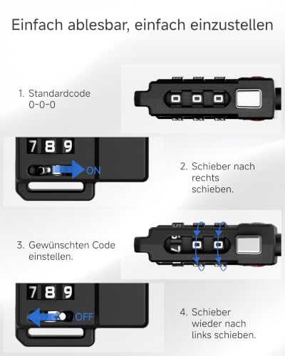 Thumbnail 9 de LUGGEX TSA Kabelkofferschloss – Kofferschloss mit Drahtseil, 2er-Set, Schwarz