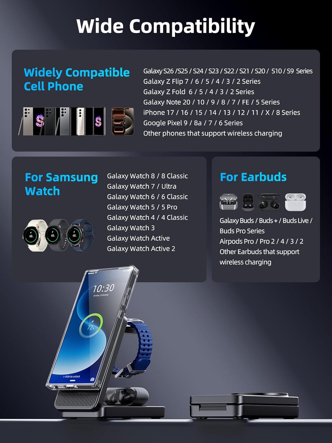 Thumbnail 4 de Chargeur Magnétique Induction 3-en-1 pour Samsung Galaxy S26 Ultra / Z Fold7 / Z Flip7 – Pliable