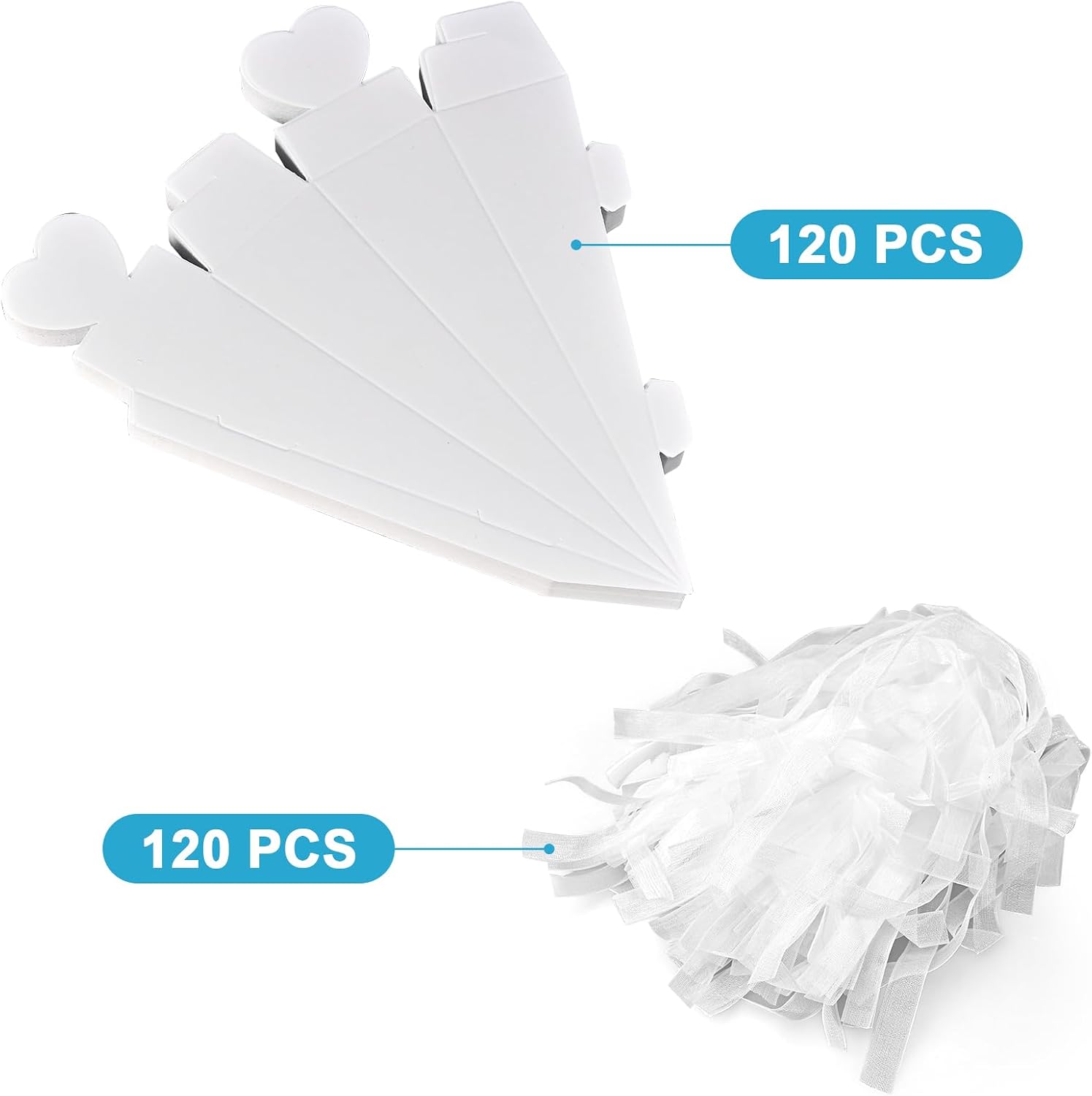 Detalle de Portariso/fetticonfetti faburo 120 pezzi con nastrini e cono bianco a rilievo per matrimonio, battesimo e comunione