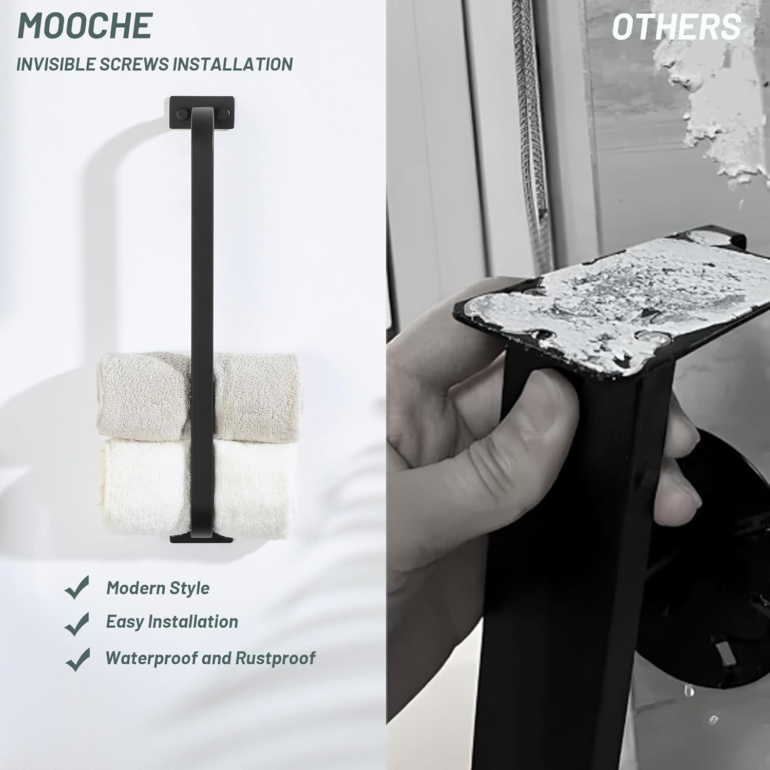 Thumbnail 3 de Mooche Black Wall Mounted Towel Rail (40cm) SUS304 Stainless Steel Single Towel Bar