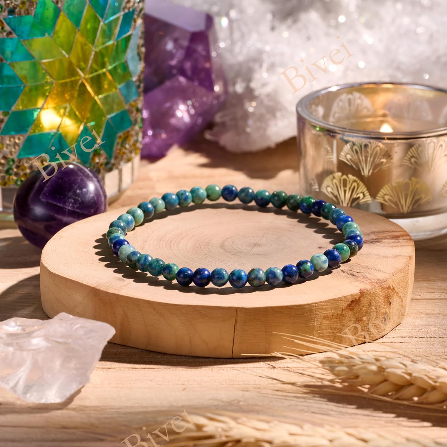 Detalle 2 de Bivei Kristall Armband für Frauen – 4 mm Perlen, elastisch, Naturstein