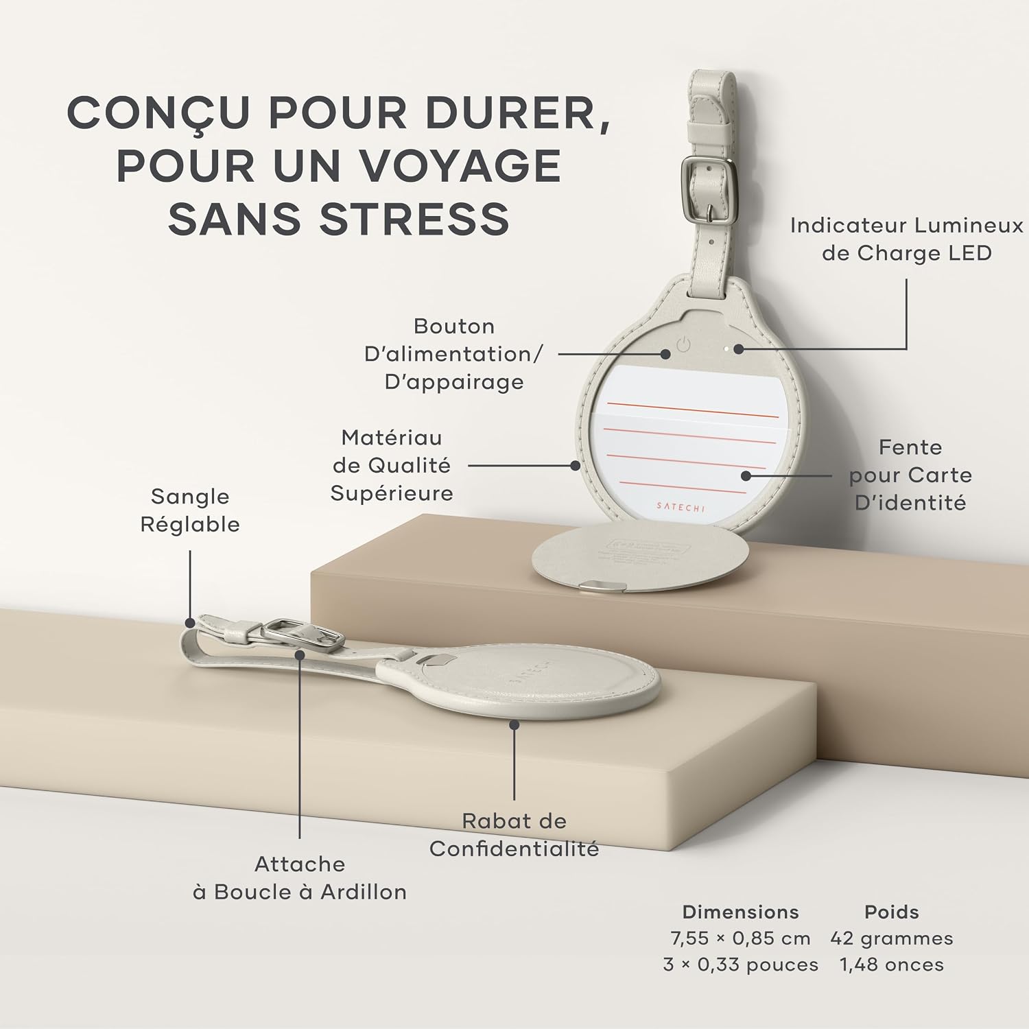Detalle 2 de SATECHI FindAll Traceur GPS pour bagage avec Apple Find My, recharge sans fil (beige)