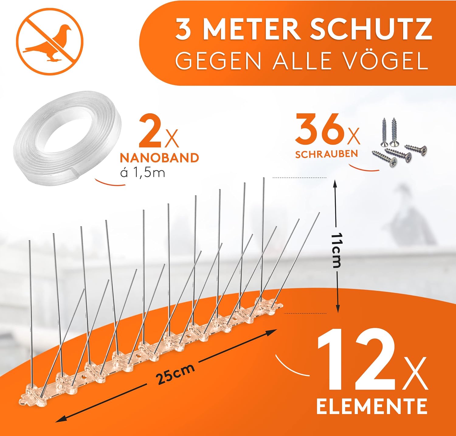 Detalle 2 de WERKTAL Gevelterminal van roestvrij staal, 3 meter met 12 vogelpinnen