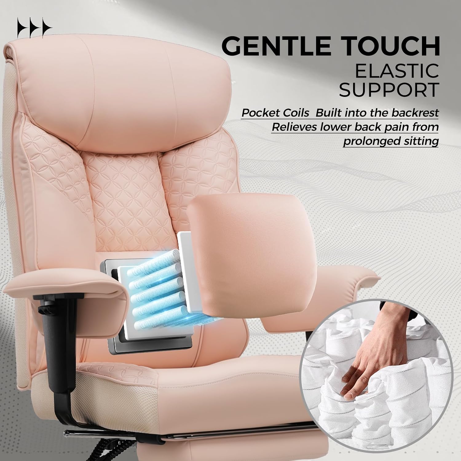 Detalle 2 de COMHOMA CH810 Gaming Chair, Pink PU Leather, 3D Seat Cushion and Footrest