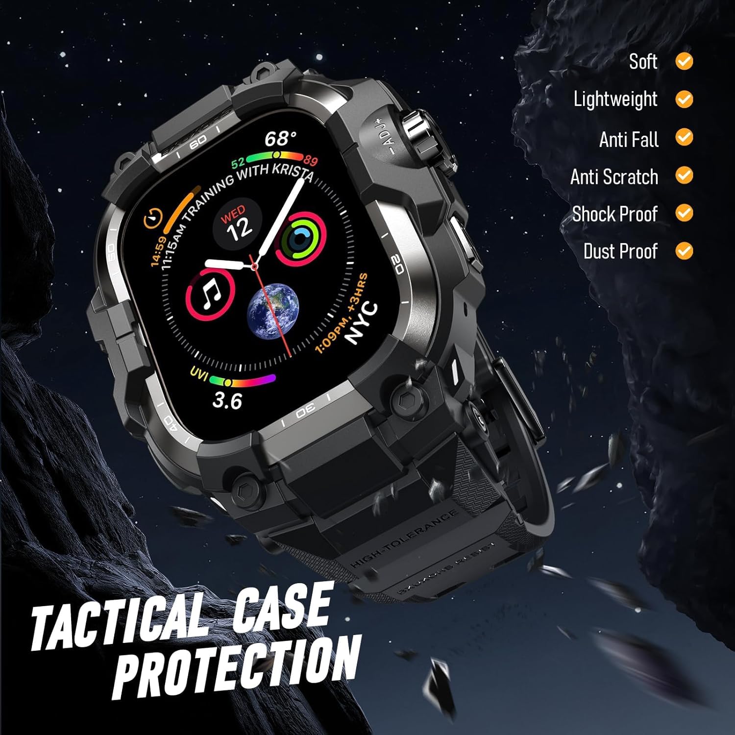 Thumbnail 5 de BXUXOHS Rugged Case & Band for Apple Watch 45mm (Series 9/8/7) — Black Titanium