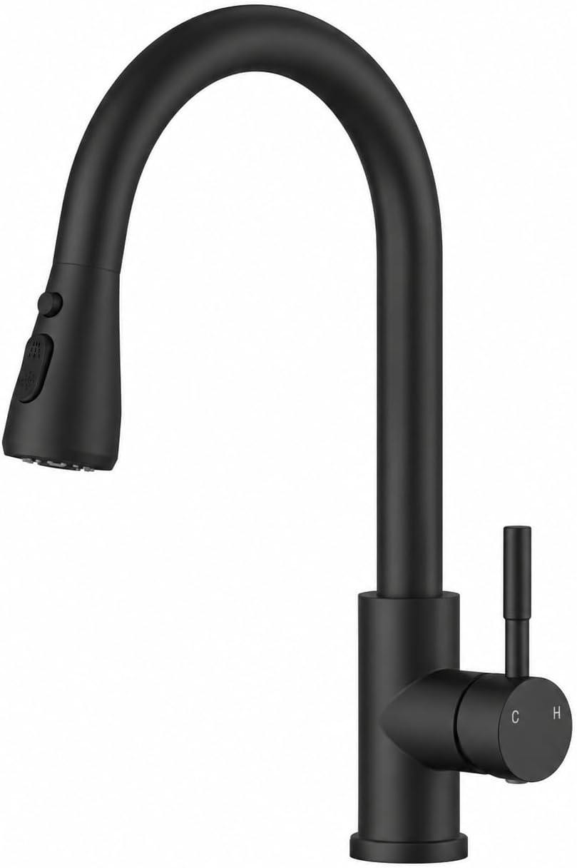 Detalle de VFAUOSIT 06MBV Black Kitchen Faucet with Pull-Down Sprayer, 3 Modes