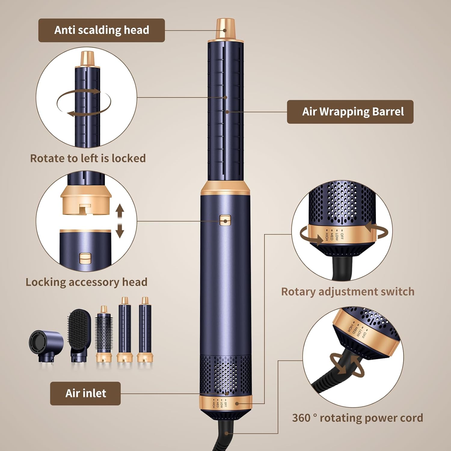 Thumbnail 6 de UKLISS Set Styler per capelli 5 in 1 con airstyler, air curlers e asciugacapelli (blu)
