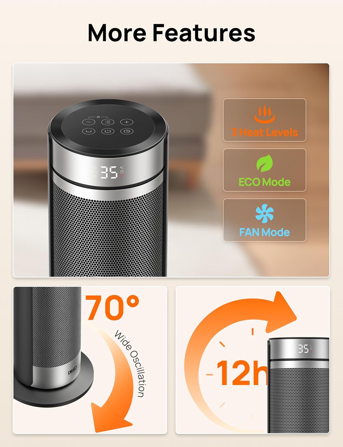 Thumbnail 6 de Dreo 23 Inch Space Heater 2000W for Large Rooms