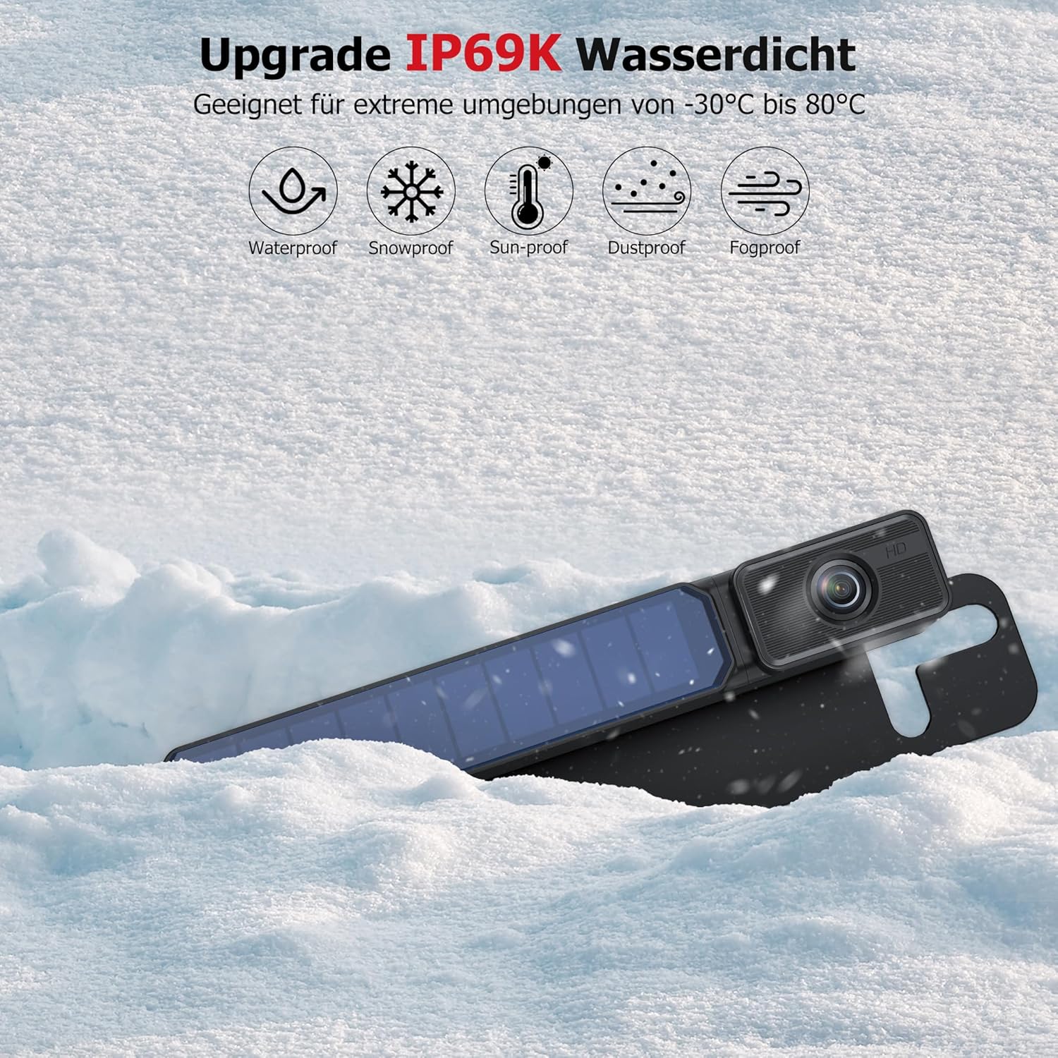 Detalle de Foxpark 5" Solar Rückfahrkamera kabellos Set mit HD1080P Monitor und 2-Kanal-Unterstützung (IP69K)