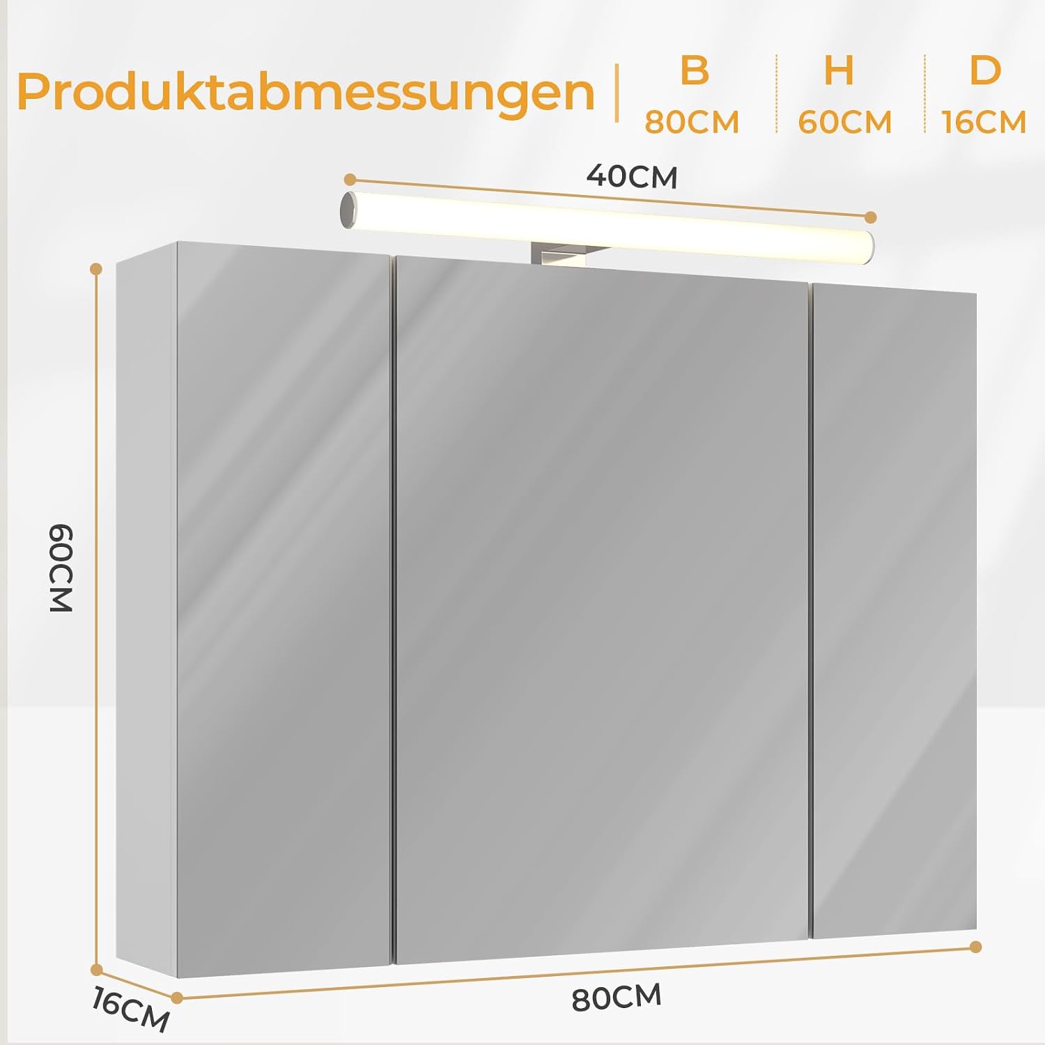 Detalle 2 de DICTAC Armadietto Specchio da Bagno con Luce LED e Presa Elettrica, 80x16x60 cm, Bianco