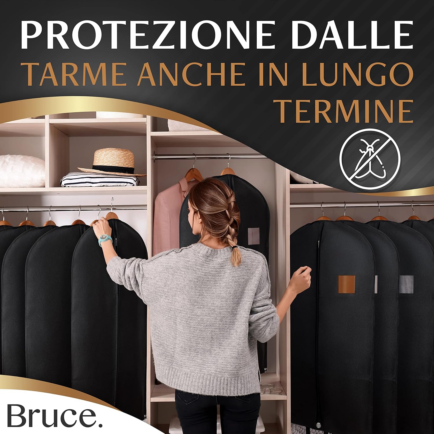 Detalle de Bruce.® 2x Borsa Porta Abiti da Viaggio 160 x 60 cm con Sacchetto Scarpe e Cerniera Antitarme
