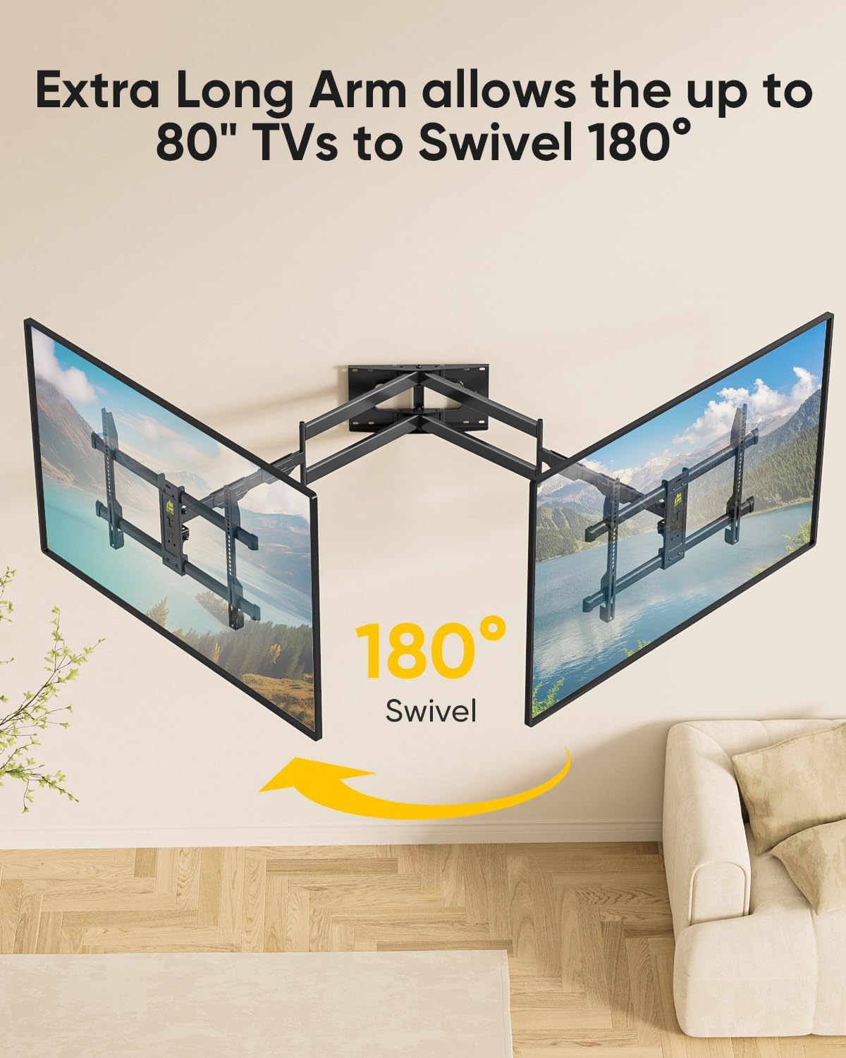 Thumbnail 6 de FORGING MOUNT Long Arm TV Mount Full Motion: Extreme Extension, Corner-ready, 42"–80" TVs