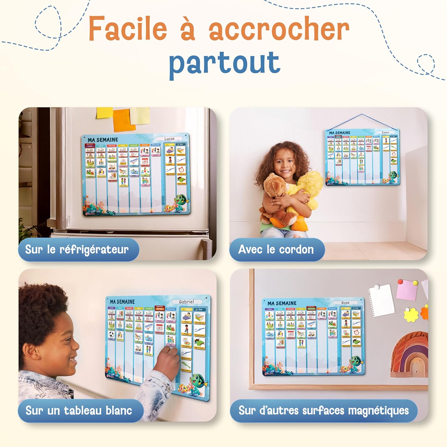 Thumbnail 6 de LIKARTO 2-en-1 Tableau Enfant – Semainier & Routine avec 188 Aimants