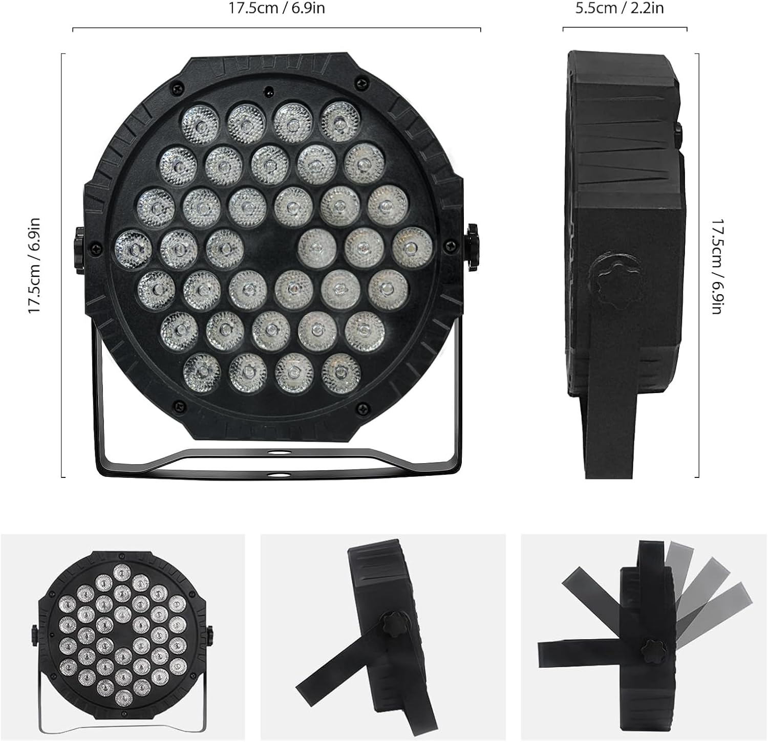 Detalle 2 de Discolicht RGB Partylicht 2er-Set mit Fernbedienung – 36 LED Par Strahler für Bar, Bühne, DJ, Party