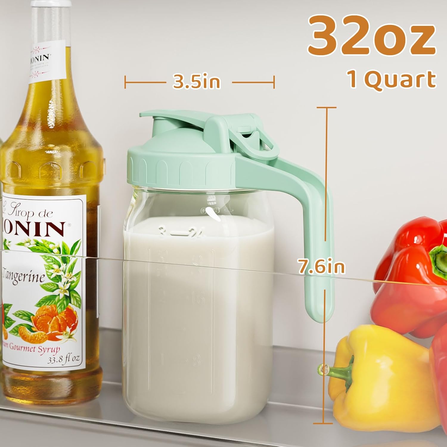 Detalle 2 de OneDream 32 oz Glass Breast Milk Pitcher with Sealing Lid and Wide Mouth