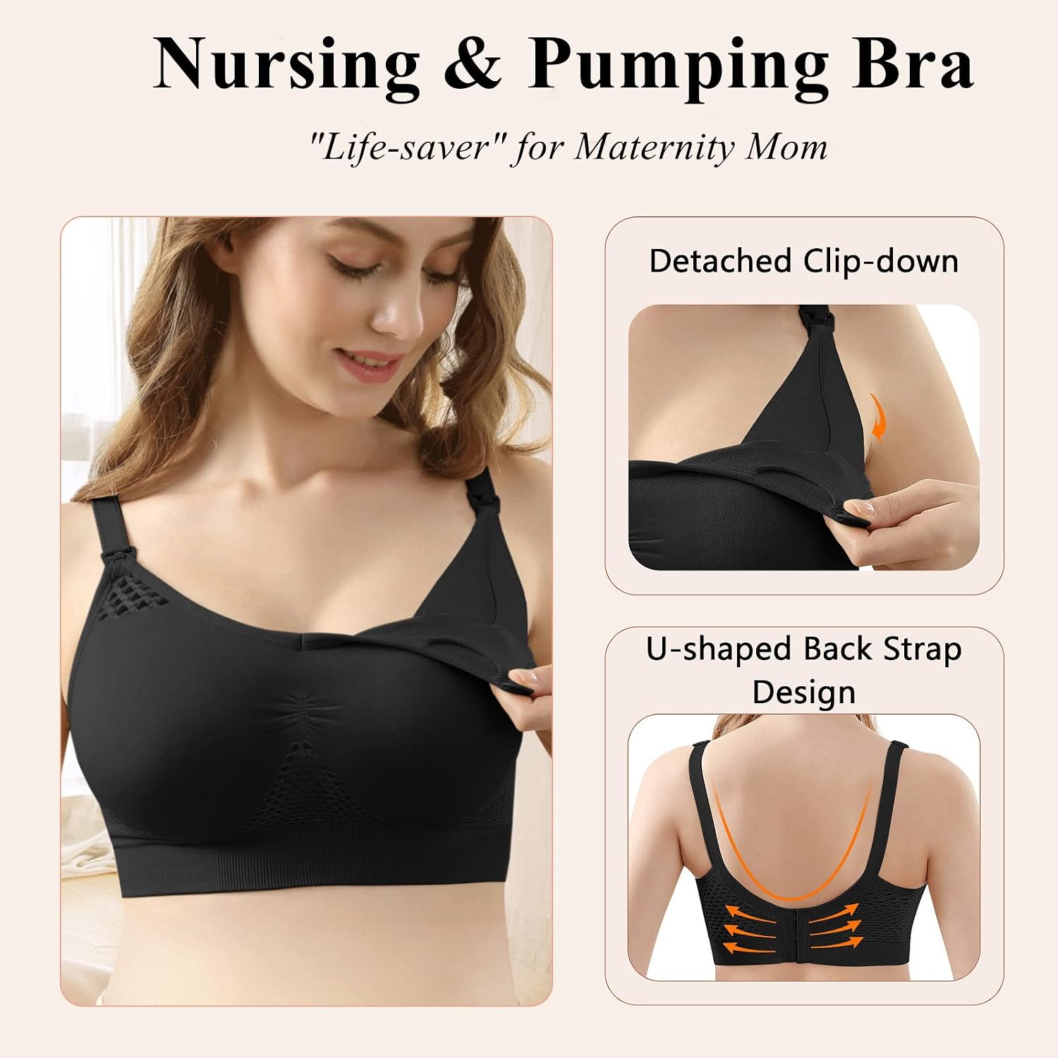 Detalle 1 de 4HOW Hands-Free Pumping and Nursing Bra, Wireless Padded Maternity Bralette