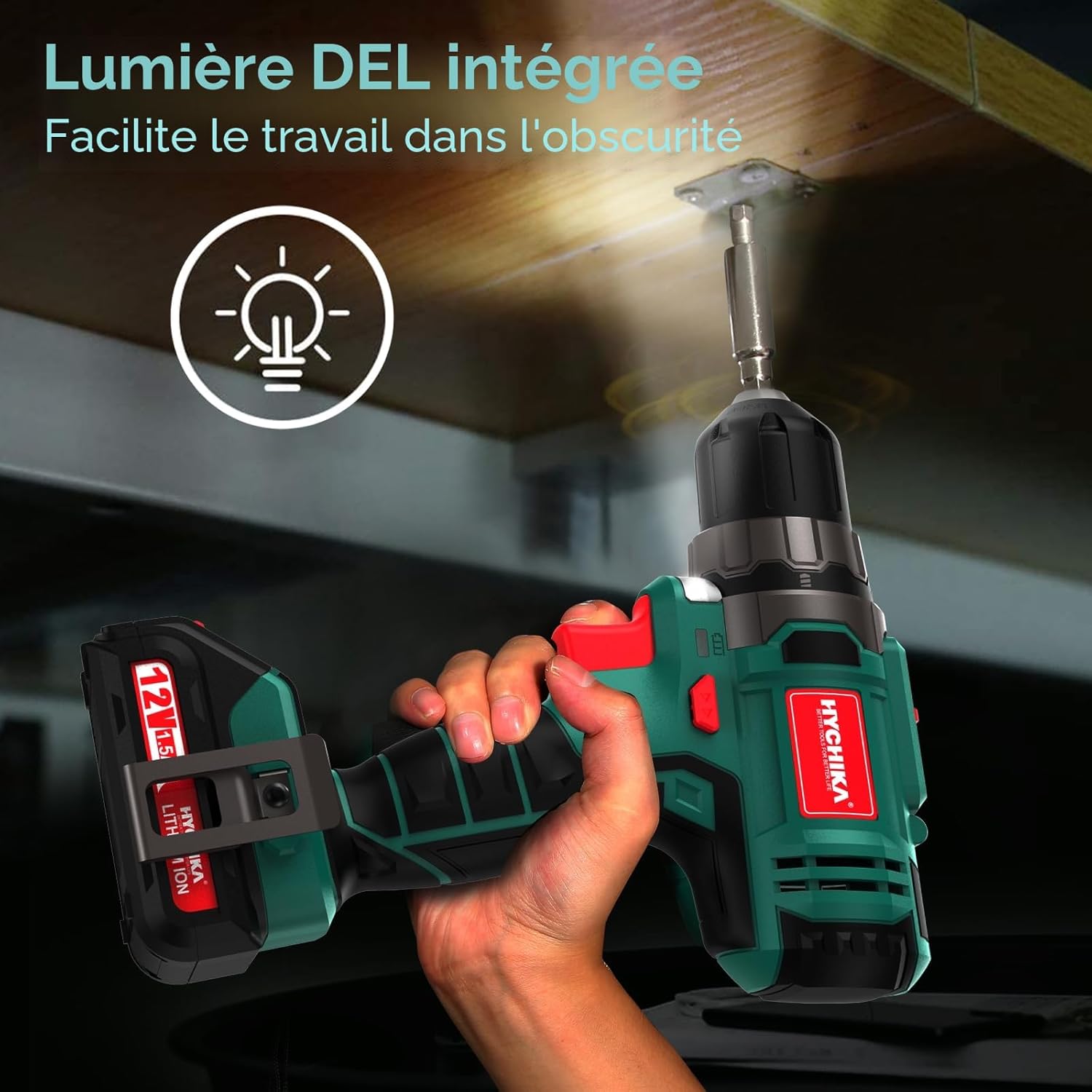 Detalle 2 de HYCHIKA Perceuse Visseuse Sans Fil 12 V – 30 Nm, 21+1 Réglages, 2 Vitesses, 26 Accessoires