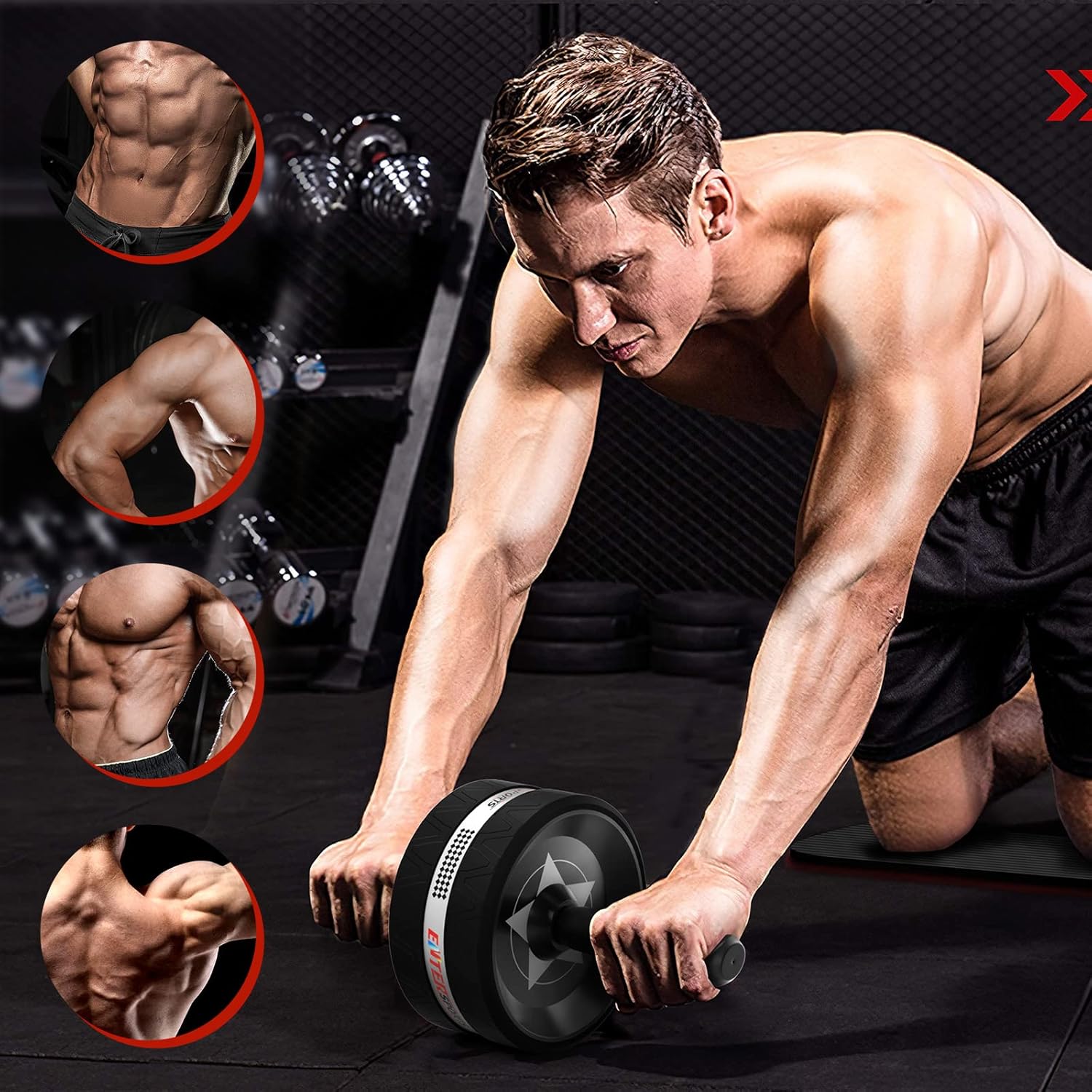 Thumbnail 2 de EnterSports Bauchroller, Bauchmuskeltrainer, Bauchmuskelroller mit Zwei Kniematte, Bauchrad Für Bauchmuskeltraining, Bauchtrainer für Zuhause, Geeignet für Anfänger, Fortgeschrittene und Profis