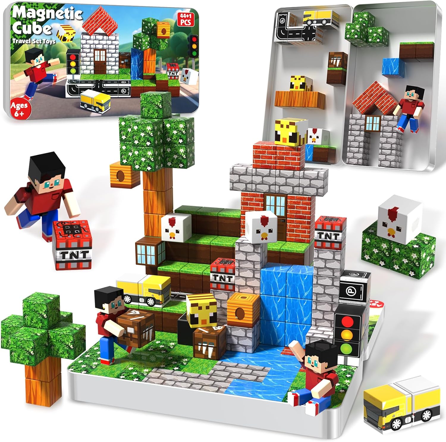 Detalle de Magnetic Blocks with Magnet Box - 45PCS Magnetic Building Set for Travel & STEM Learning (Ages 6+)