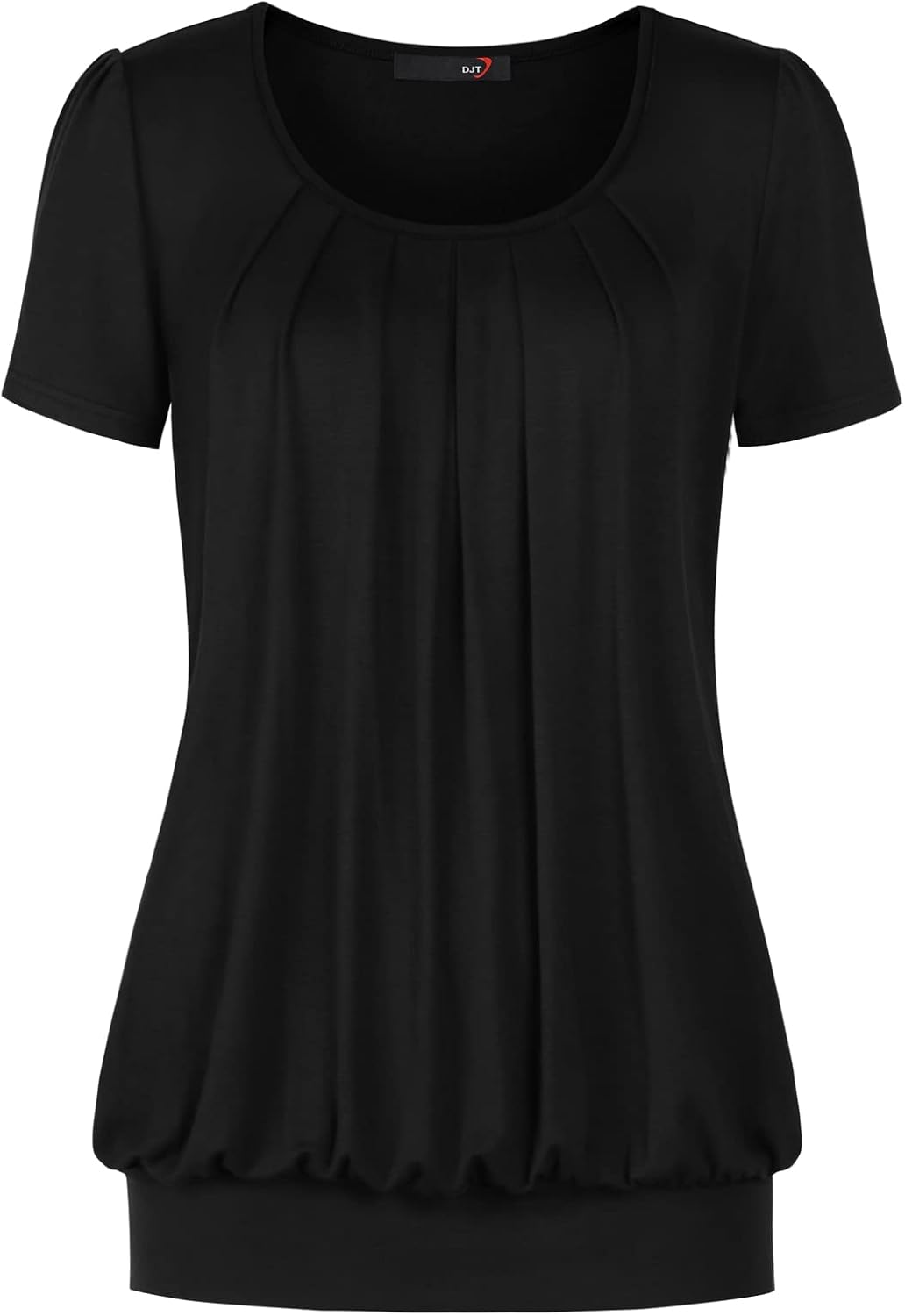 Detalle de DJT Damen T-Shirt mit Rundhalsausschnitt, plissierter Vorderseite & Print – Kurzarm Sommeroberteil