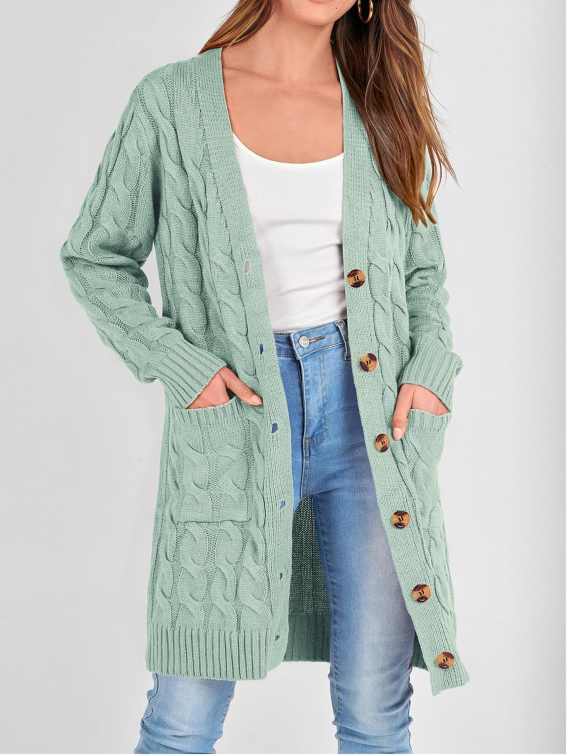 Thumbnail 1 de PRETTYGARDEN Long Sleeve Cable Knit Cardigan