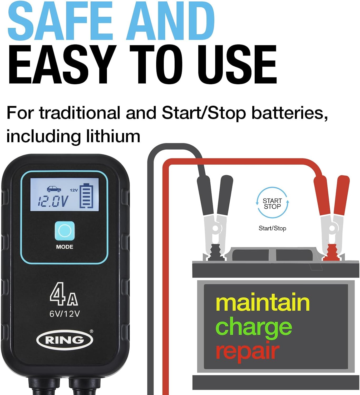 Detalle de Ring SMARTCHARGE 4A Car Charger & Maintainer for Batteries ⚙