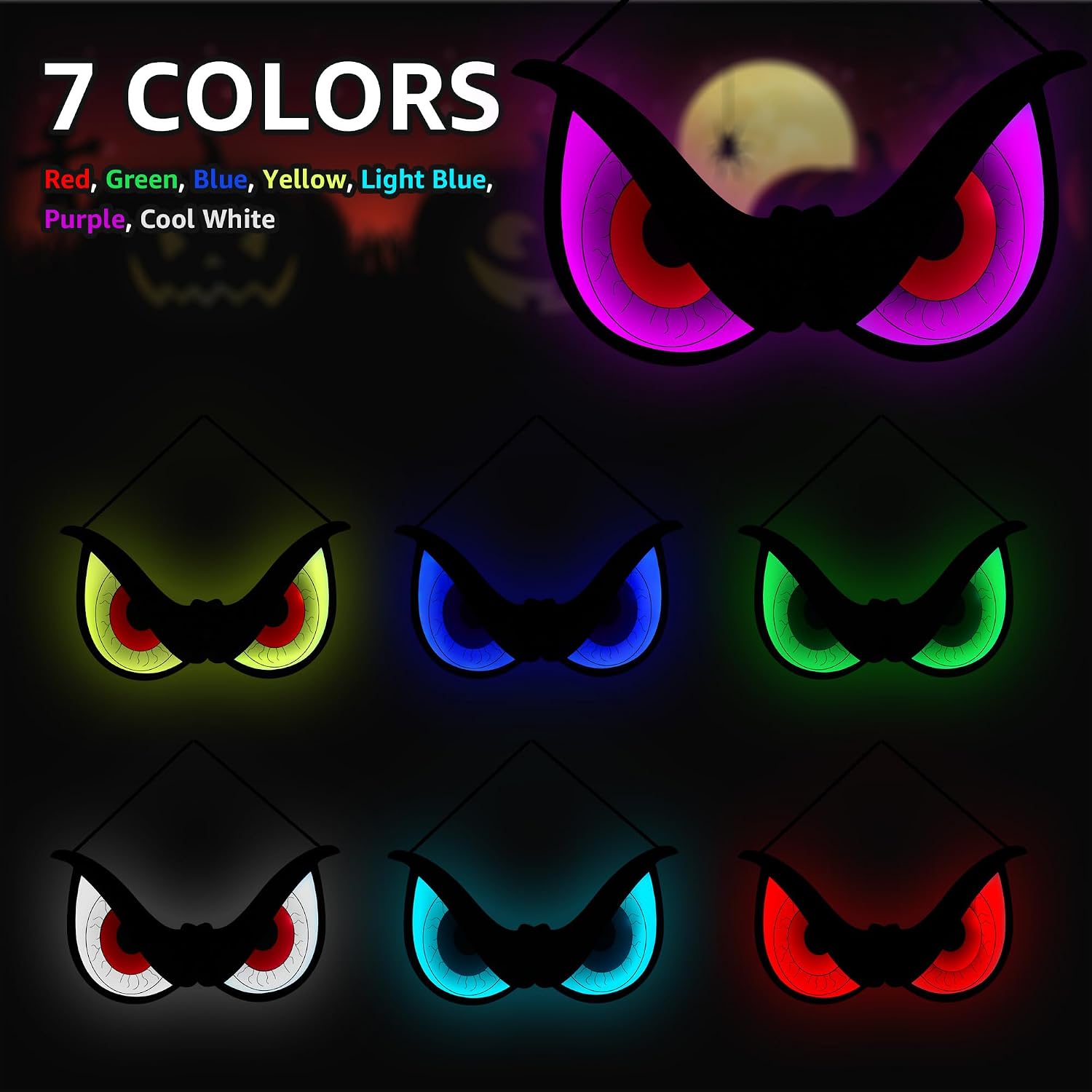 Detalle de BlcTec BT-EL68 Halloween Eye Lights, 20-Inch Wooden Decor with 7 Color Modes