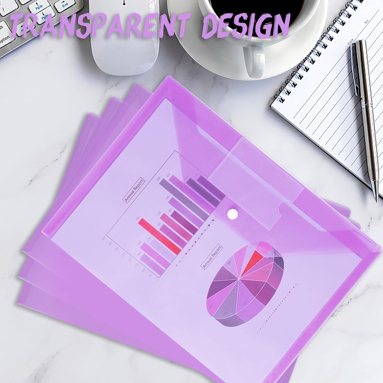 Thumbnail 1 de 30Pack A4 Plastic Popper Wallets with Pockets – Durable Snap-Button Document Folders (Purple)